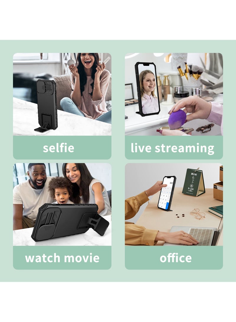 Alyashmac OPPO A76 4G/ A36 4G/ A96 4G/ REALME 9i 4G Black Mobile Phone Case Cover, Innovative Telescopic Bracket, Sliding Protection Camera Window, Bumper Shockproof Phone Back Cover - Image 2