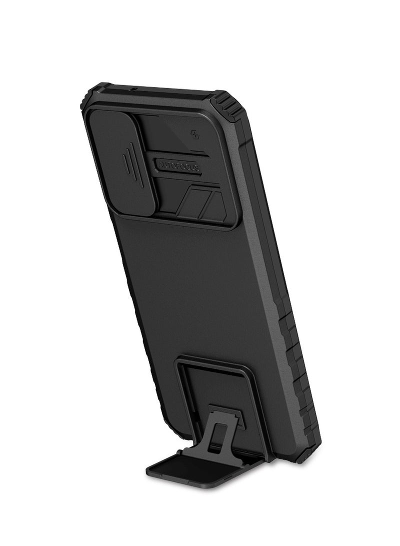 Alyashmac OPPO A76 4G/ A36 4G/ A96 4G/ REALME 9i 4G Black Mobile Phone Case Cover, Innovative Telescopic Bracket, Sliding Protection Camera Window, Bumper Shockproof Phone Back Cover - Image 1