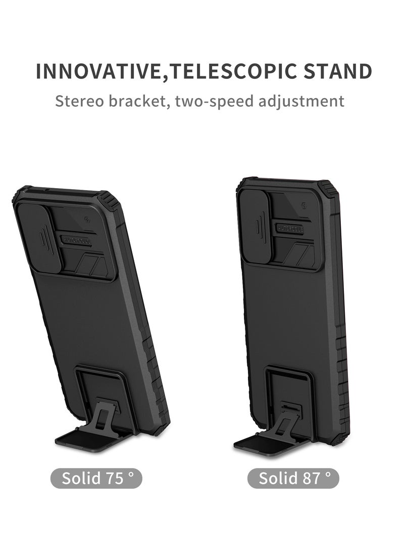 Alyashmac OPPO A76 4G/ A36 4G/ A96 4G/ REALME 9i 4G Black Mobile Phone Case Cover, Innovative Telescopic Bracket, Sliding Protection Camera Window, Bumper Shockproof Phone Back Cover - Image 4