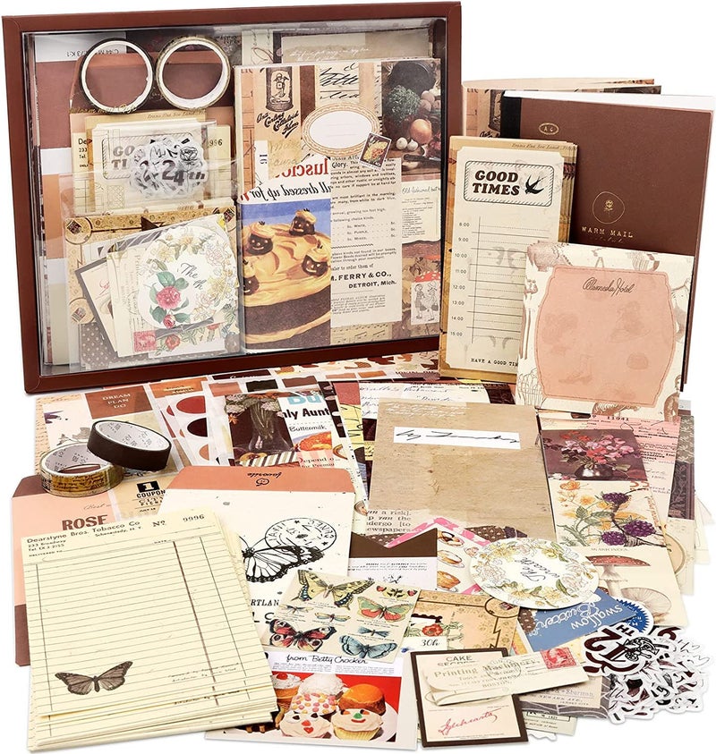Draupnir Vintage Aesthetic Scrapbook Kit(346pcs), Bullet Junk Journal Kit with Journaling/Scrapbooking Supplies, Stationery, A6 Grid Notebook Graph Ruled Pages.DIY Gift for Teen Girl Kid Women. - Image 1
