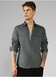 Dennis Lingo Granite Gray Regular Fit Cotton Shirt – Classic and Comfortable  - Image 1