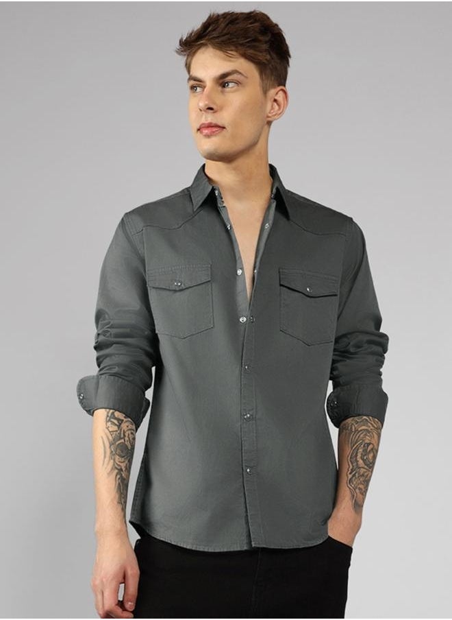 Dennis Lingo Granite Gray Regular Fit Cotton Shirt – Classic and Comfortable  - Image 1