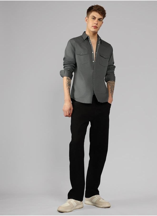 Dennis Lingo - Granite Gray Regular Fit Cotton Shirt – Classic and Comfortable - Image 1