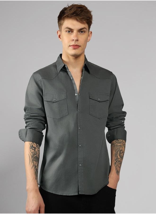 Dennis Lingo - Granite Gray Regular Fit Cotton Shirt – Classic and Comfortable - Image 1