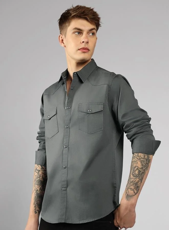 Dennis Lingo Granite Gray Regular Fit Cotton Shirt – Classic and Comfortable