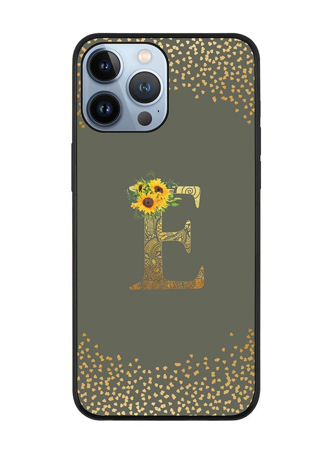 Stylizedd Rugged Black edge case for Apple iPhone 13 Pro Max Slim fit Soft Case Flexible Rubber Edges Anti Drop TPU Gel Thin Cover - Custom Monogram Initial Letter Floral Pattern Alphabet - E (Olive Green ) - Image 1