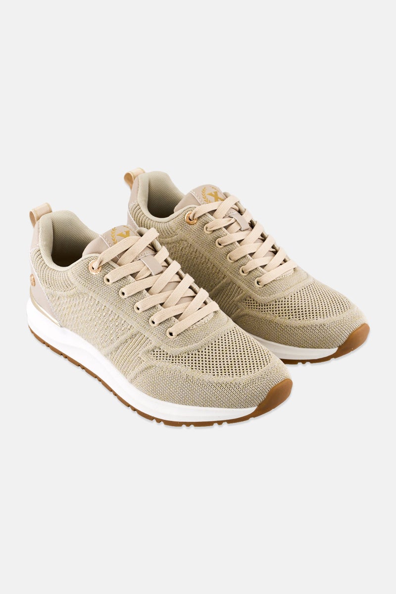 Xti Women Lace Up Casual Shoes, Beige - Image 1