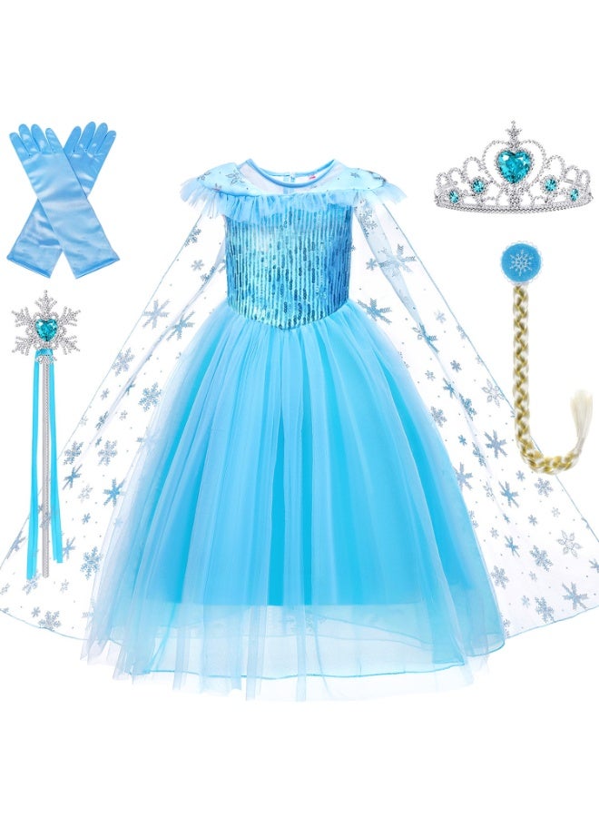 ميكسد أزياء ملكة الثلج، فستان الفتيات الحزب كوسبلاي فتاة الملابس ملكة الثلج عيد ميلاد الأميرة فستان الأطفال زي الزرقاء مع مجموعة الملحقات，120CM - Image 5