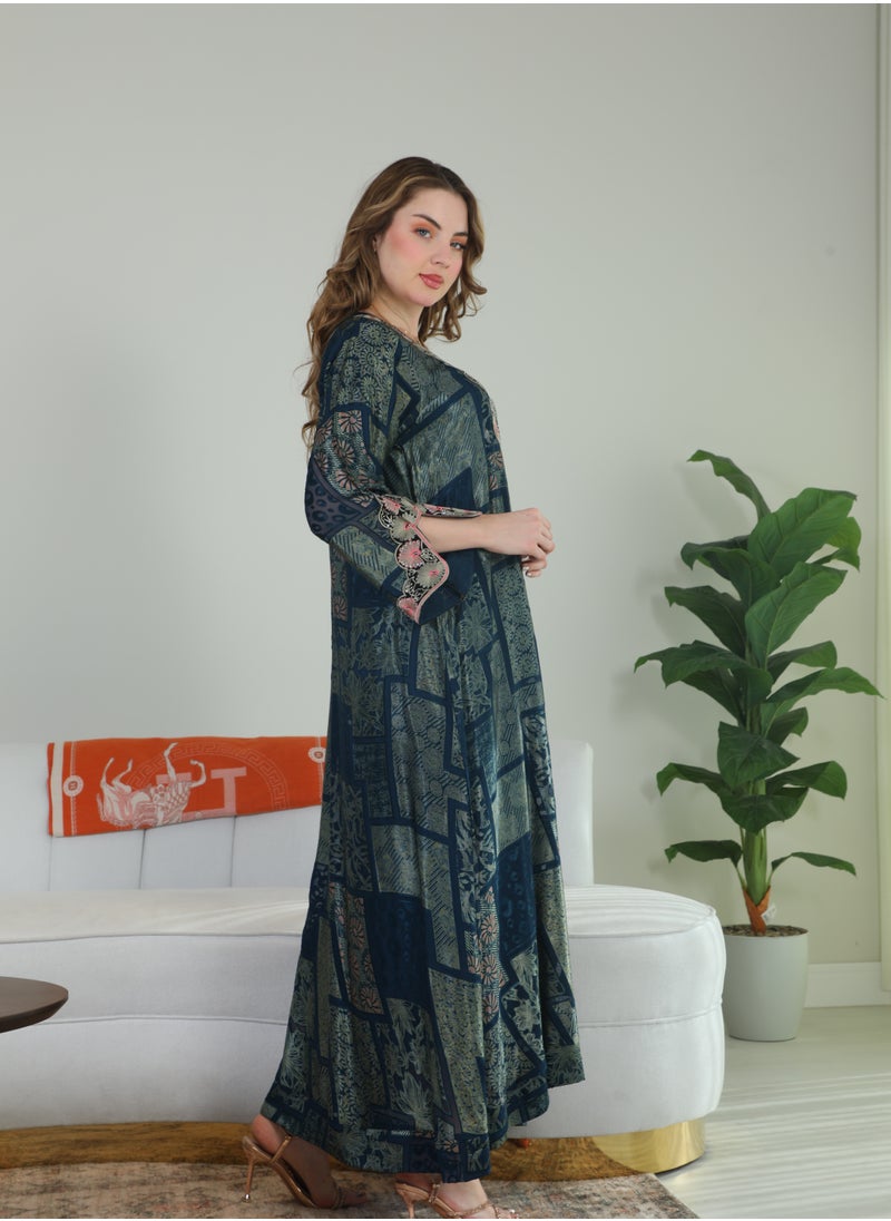Bint Al Bilad Bint Al Bilad Women's Summer Long Luxury Jalabiya | Full-Length Kaftan Dress for Ramadan, Eid Ul Fitr, Wedding, Special Occasions | Embroidered Saudi Abaya | Modest Islamic Clothing  - Image 2