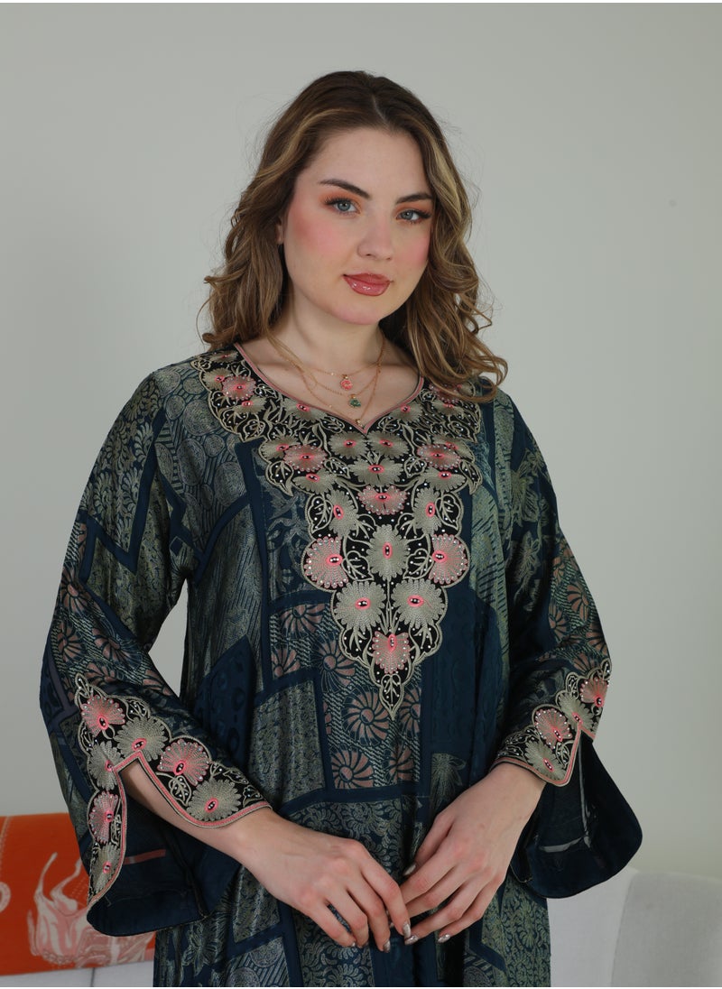 Bint Al Bilad Bint Al Bilad Women's Summer Long Luxury Jalabiya | Full-Length Kaftan Dress for Ramadan, Eid Ul Fitr, Wedding, Special Occasions | Embroidered Saudi Abaya | Modest Islamic Clothing  - Image 3