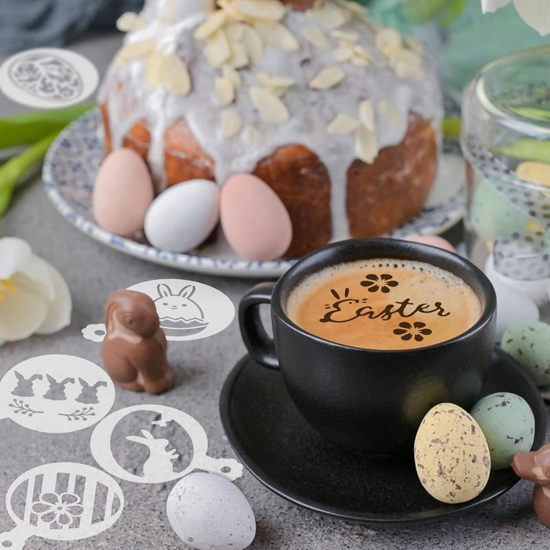 JULBEAR Easter Cookie Stencils, 36Pcs Reusable Eggs Bunny Cookie Coffee Stencils Templates Mold Tools for Cookies Baking Painting Dessert Coffee Decoration Easter Party Supplies - Image 5