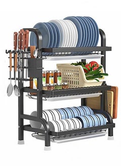 GoldenLike Dish Drying Rack 3-Tier Dish Rack for Kitchen Counter Large Capacity Dish Rack Dish Drying Stand with Utensil Holder Stainless Steel Dish Drainer Kitchen Organizers Storage Rack for Plate Bowl  - Image 1