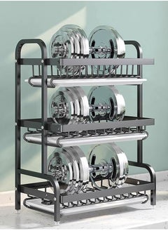 GoldenLike Dish Drying Rack 3-Tier Dish Rack for Kitchen Counter Large Capacity Dish Rack Dish Drying Stand with Utensil Holder Stainless Steel Dish Drainer Kitchen Organizers Storage Rack for Plate Bowl  - Image 3
