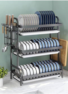 GoldenLike Dish Drying Rack 3-Tier Dish Rack for Kitchen Counter Large Capacity Dish Rack Dish Drying Stand with Utensil Holder Stainless Steel Dish Drainer Kitchen Organizers Storage Rack for Plate Bowl  - Image 5