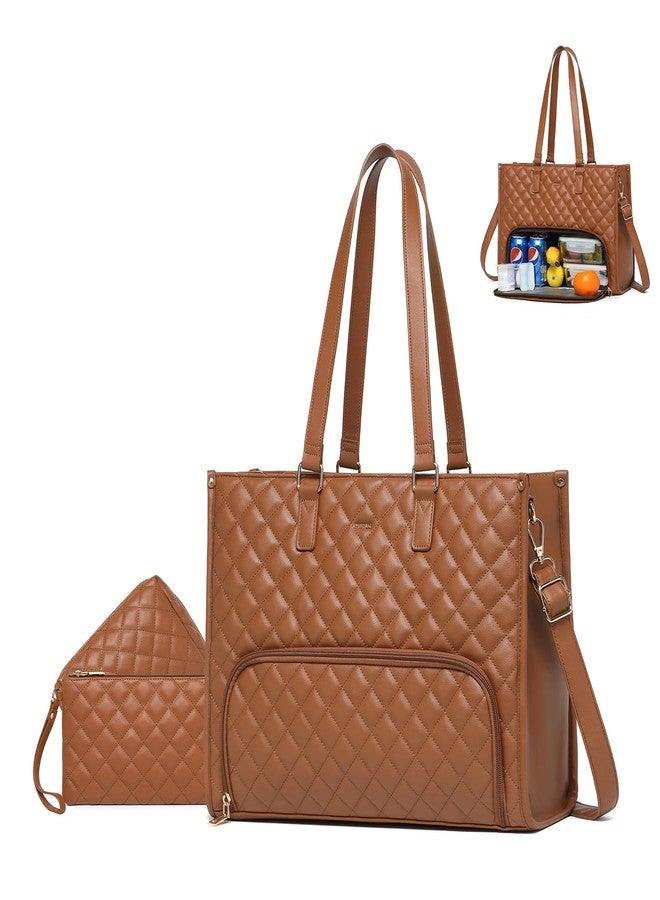 Keyli 3PCS Sets Lunch Tote bag for Women,15.6 Inch Laptop Work Bag with Insulated Lunch Box Compartment Computer Handbag, 1.0-brown, 15.6 - Image 1