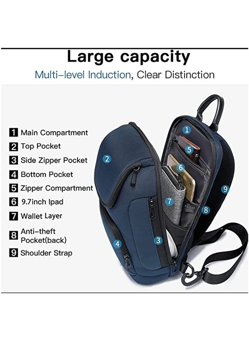 BANGE Sling Bag for Men, Waterproof Sling Backpack Crossbody Shoulder Bags Lightweight Chest Bag Travel Outdoor Daypack (Blue)  - Image 2