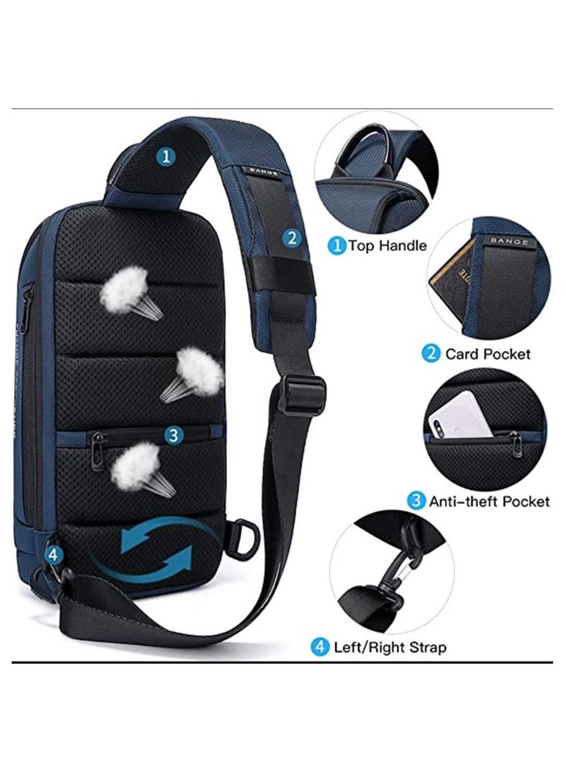 BANGE Sling Bag for Men, Waterproof Sling Backpack Crossbody Shoulder Bags Lightweight Chest Bag Travel Outdoor Daypack (Blue)  - Image 3