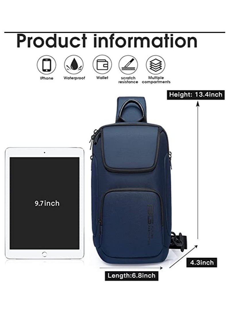 BANGE Sling Bag for Men, Waterproof Sling Backpack Crossbody Shoulder Bags Lightweight Chest Bag Travel Outdoor Daypack (Blue)  - Image 4