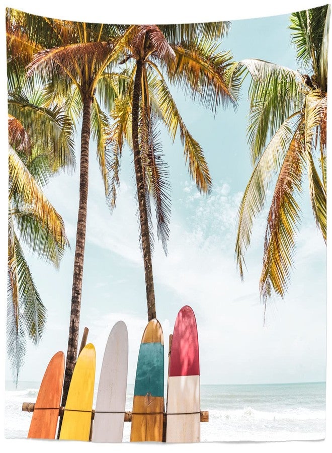 Loccor Summer Beach Surfboard Tapestry 80x60 Inch Vintage Surfs Up Palm Tree Seaside Wall Hanging Nature Wall Tapestries Surfing Home Decorations for Living Room Bedroom Collage Dorm Decor - Image 3