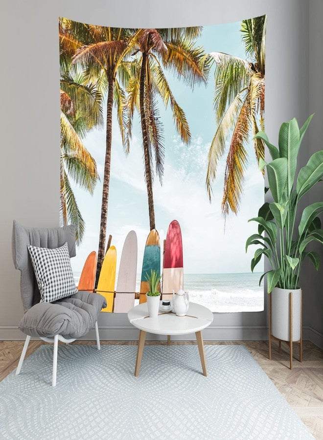 Loccor Summer Beach Surfboard Tapestry 80x60 Inch Vintage Surfs Up Palm Tree Seaside Wall Hanging Nature Wall Tapestries Surfing Home Decorations for Living Room Bedroom Collage Dorm Decor - Image 5