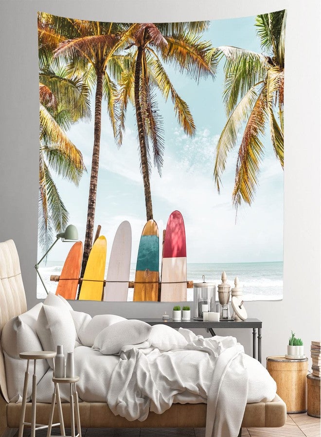 Loccor Summer Beach Surfboard Tapestry 80x60 Inch Vintage Surfs Up Palm Tree Seaside Wall Hanging Nature Wall Tapestries Surfing Home Decorations for Living Room Bedroom Collage Dorm Decor - Image 4