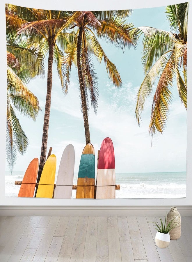 Loccor Summer Beach Surfboard Tapestry 80x60 Inch Vintage Surfs Up Palm Tree Seaside Wall Hanging Nature Wall Tapestries Surfing Home Decorations for Living Room Bedroom Collage Dorm Decor - Image 1