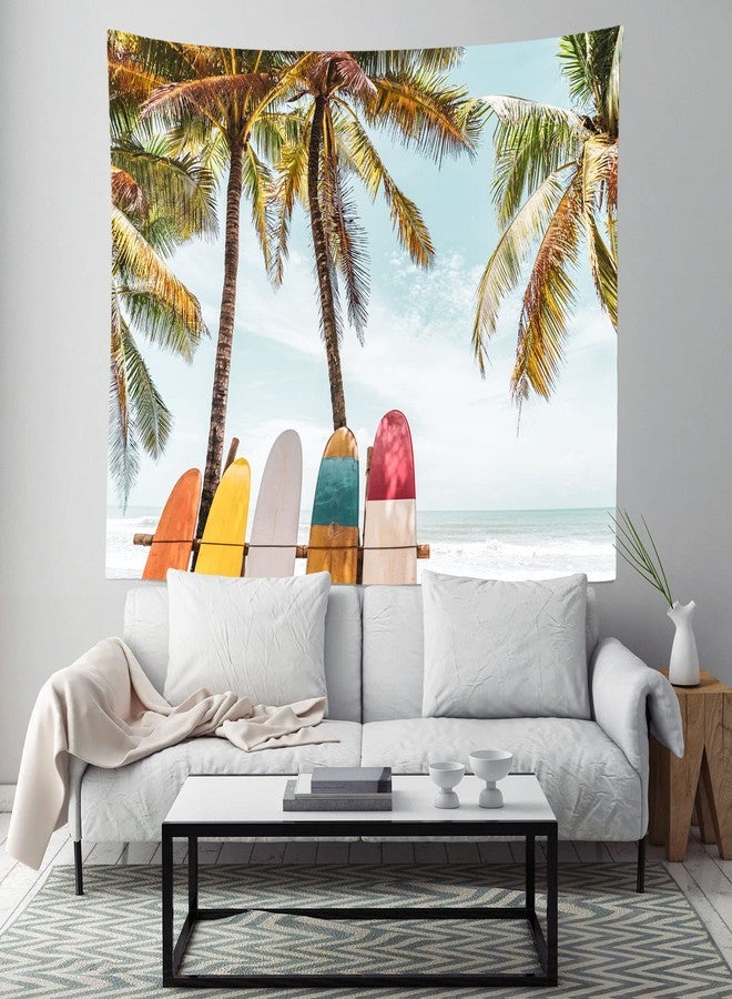 Loccor Summer Beach Surfboard Tapestry 80x60 Inch Vintage Surfs Up Palm Tree Seaside Wall Hanging Nature Wall Tapestries Surfing Home Decorations for Living Room Bedroom Collage Dorm Decor - Image 2