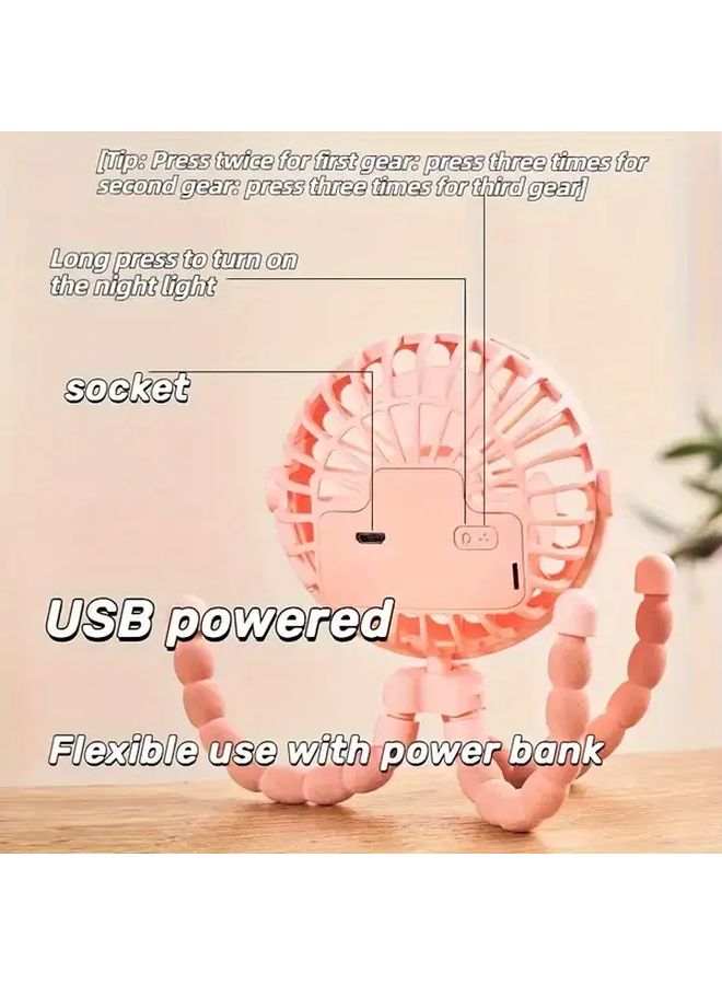 Pink Portable Fan With Flexible Tripod USB Charging Handheld Fan For Travel Outdoor Use - Image 5