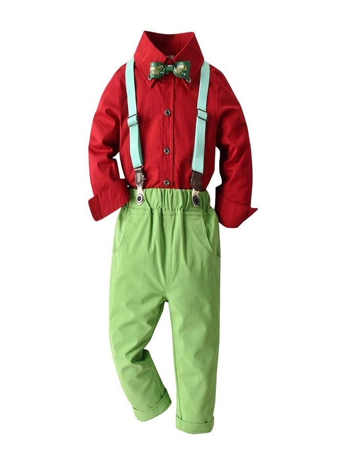 XIFAMNIY Baby Boys Christmas Gentleman Outfit 3Pcs Pants and Top Sets Newborn (Green, 2-3T) - Image 1