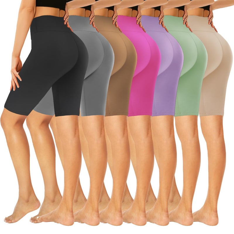 GROTEEN 7 Pack Biker Shorts for Women -8'' High Waisted Tummy Control Workout Yoga Spandex Shorts - Image 1