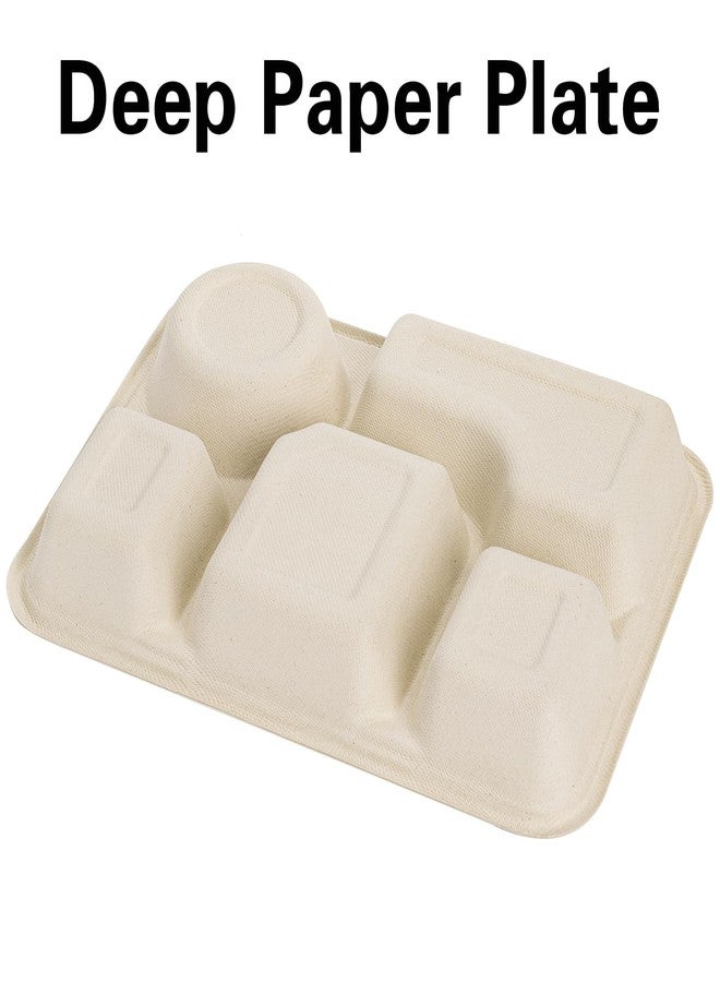 Hacaroa 50 Pack 5 Compartment Paper Plates Disposable, 11" x 8" Compostable Bagasse Plate School Lunch Trays, Biodegradable Divided Sugarcane Plates for Party, Picnic, Heavy Duty - Image 5
