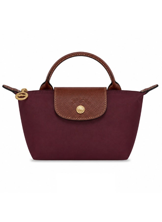 Longchamp Eco Tone Burgundy Mini Shoulder Bag, Nylon with Brown Leather Accents - Image 1