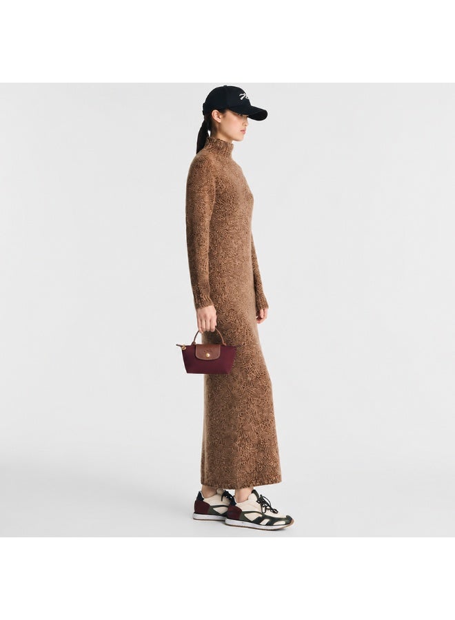 Longchamp Eco Tone Burgundy Mini Shoulder Bag, Nylon with Brown Leather Accents - Image 2