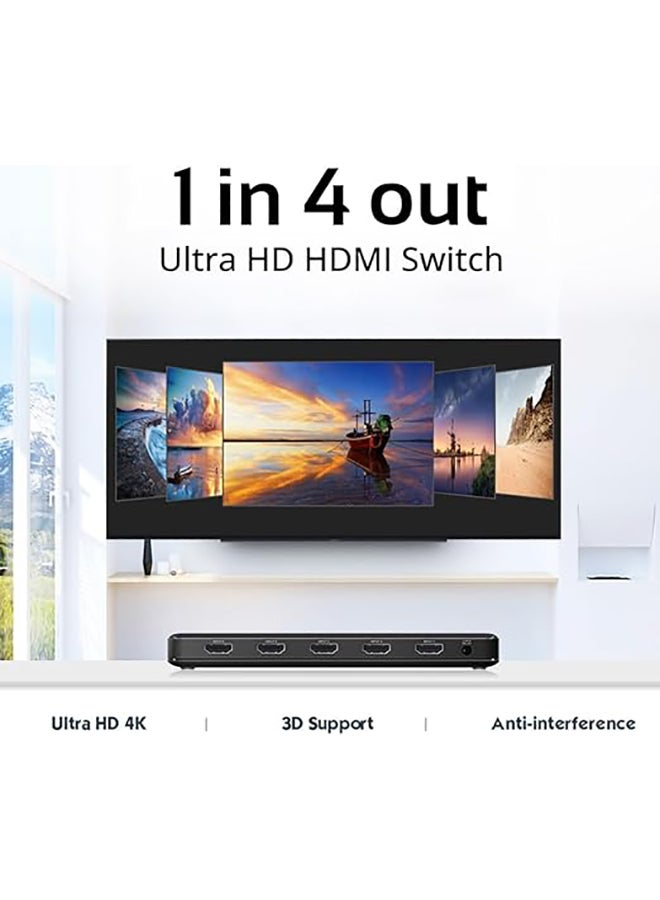 MOWSIL 4K 1x4 HDMI Splitter by - 1 Port to 4 HDMI Display Duplicate/Mirror - Powered Splitter Ver 1.4 Certified for Full HD 1080P High Resolution & 3D Support (One Input To Four Outputs) - Image 4