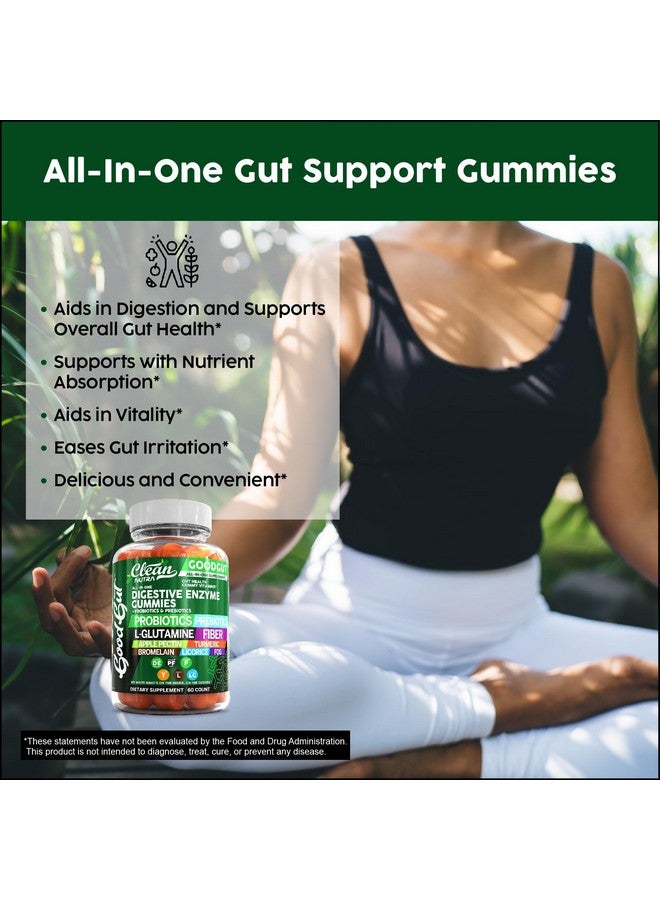 Clean Nutraceuticals إنزيمات هضمية من كلين نيوتراسيتيكالز مع بروبيوتيك وبريبايوتيك لصحة الجهاز الهضمي - حلوى جومي و L-جلوتامين لصحة الأمعاء - بروميلين - بكتين التفاح - إنولين - FOS - فيتامينات نباتية خالية من المنتجات الحيوانية - Image 5