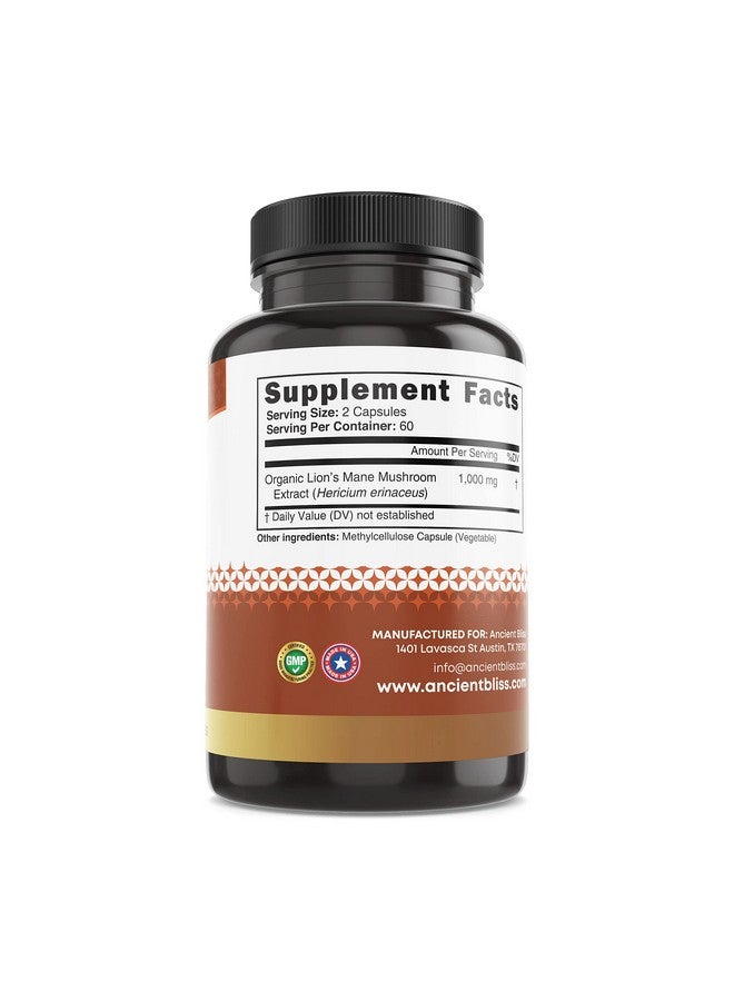 Ancient Bliss Lion's Mane Supplement (2 Month Supply)- 120 Vegan Mushroom Capsules- May Supports Mental Clarity, Energy & May Focus- Memory & Immune Support Mushroom Supplement - Image 2