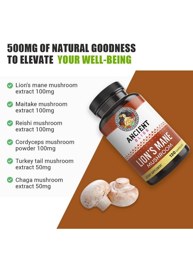 Ancient Bliss Lion's Mane Supplement (2 Month Supply)- 120 Vegan Mushroom Capsules- May Supports Mental Clarity, Energy & May Focus- Memory & Immune Support Mushroom Supplement - Image 5