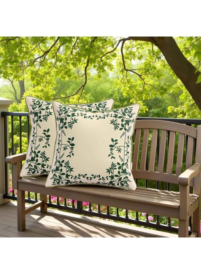 قطعتان، أغطية وسائد مطرزة، مقاس 18×18 بوصة، أغطية وسائد مزخرفة بأوراق خضراء، أغطية وسائد قطنية بنمط ريفي - Image 5