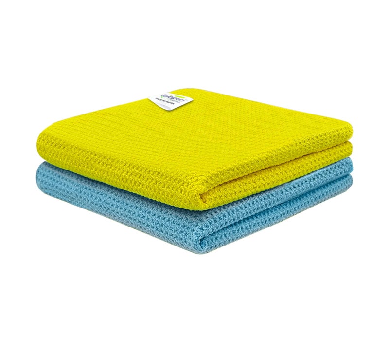 SOFTSPUN Microfiber Waffle Weave Cloths, 60x80 Cms 2 Piece Towel Set 400 GSM Multicolor. Multi-Purpose Highly Absorbent LintStreak Free Wash Cloth for Home Kitchen Window Stainless Steel. - Image 1
