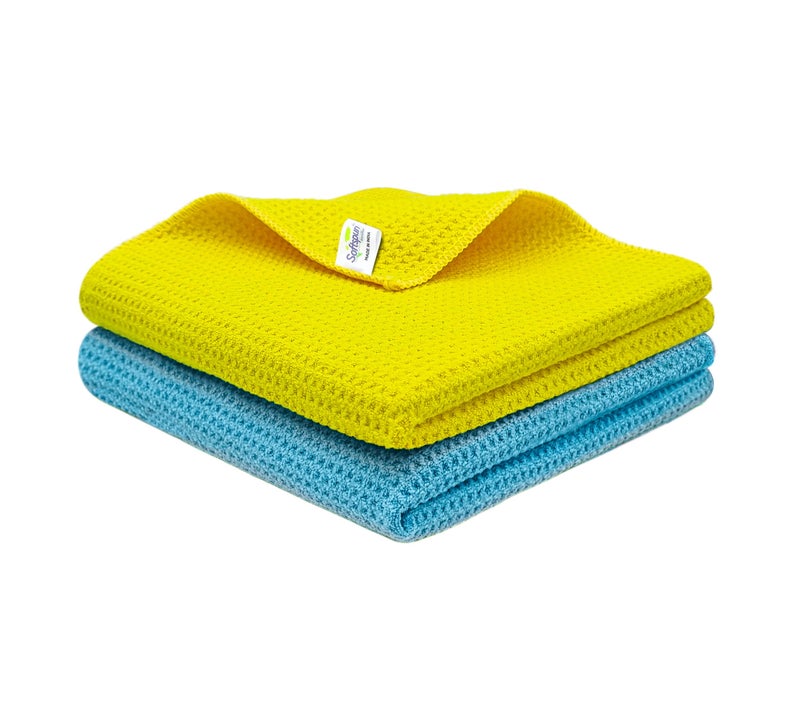 SOFTSPUN Microfiber Waffle Weave Cloths, 60x80 Cms 2 Piece Towel Set 400 GSM Multicolor. Multi-Purpose Highly Absorbent LintStreak Free Wash Cloth for Home Kitchen Window Stainless Steel. - Image 2