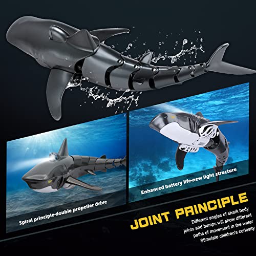 Coodoo 2.4G Remote Control Shark Toy 1:18 Scale High Simulation Shark for Swimming Pool Bathroom - Great Gift RC Boat Toys for 6+ Year Old Boys and Girls (with 2 Batteries) - Image 5