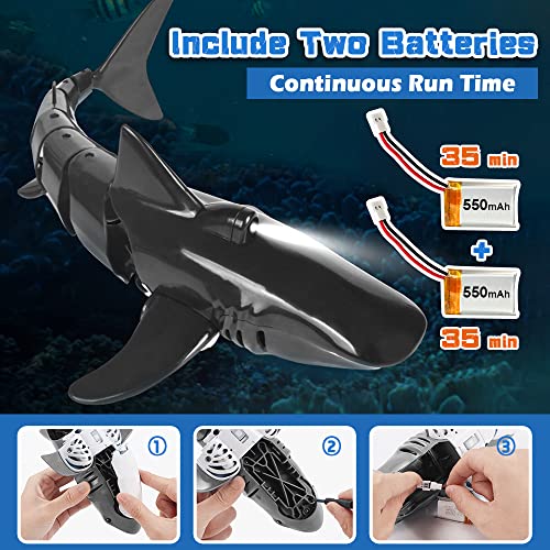 Coodoo 2.4G Remote Control Shark Toy 1:18 Scale High Simulation Shark for Swimming Pool Bathroom - Great Gift RC Boat Toys for 6+ Year Old Boys and Girls (with 2 Batteries) - Image 3