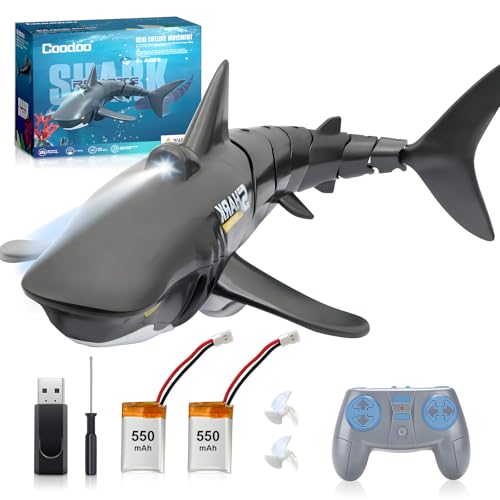 Coodoo 2.4G Remote Control Shark Toy 1:18 Scale High Simulation Shark for Swimming Pool Bathroom - Great Gift RC Boat Toys for 6+ Year Old Boys and Girls (with 2 Batteries) - Image 1
