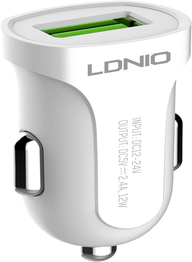 LDNIO DL-C17 Fast Car Charger 12W With USB Port , Auto-ID USB , Smart Charger , Safety Quick and TYPE-C Cable - White