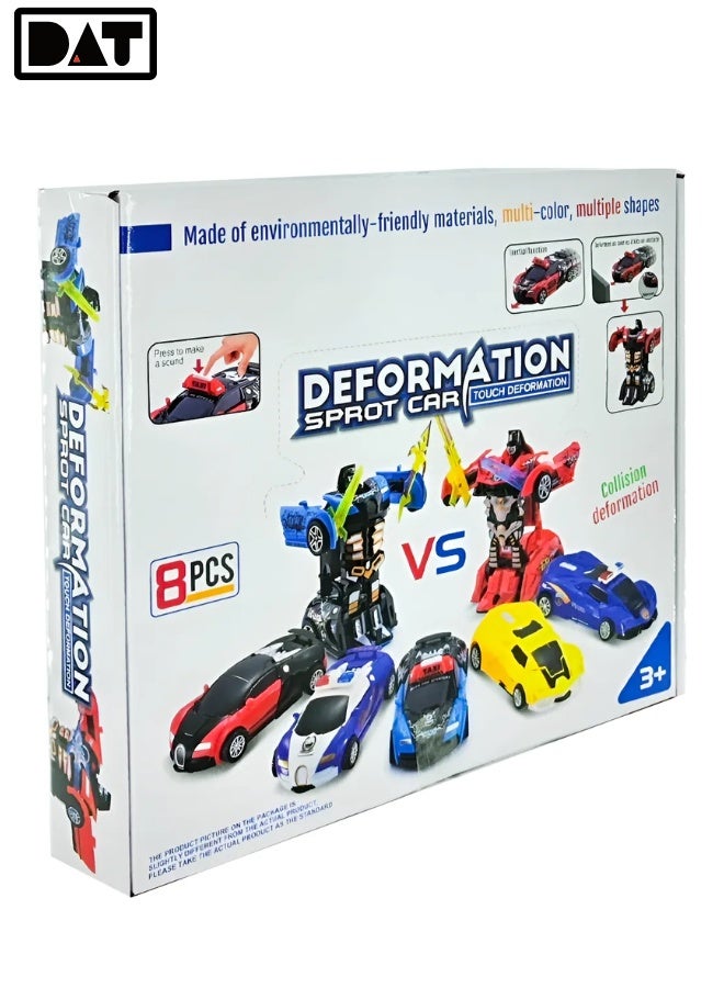 DAT Deformation Sport Car Toy with Transforming Robot Feature & Push Action, 8PCS, Blue, for Kids 3+ Play - Image 1