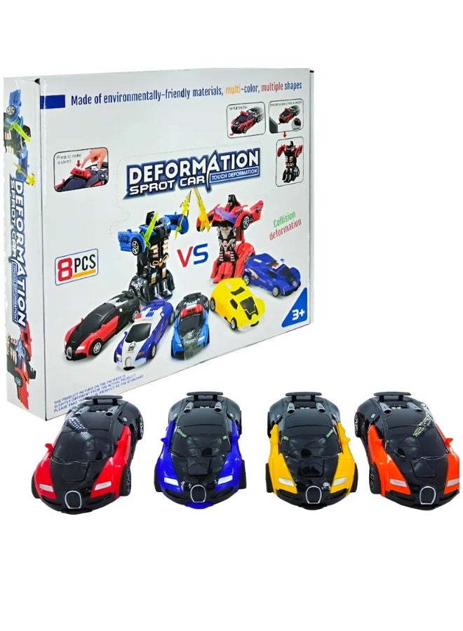 DAT Deformation Sport Car Toy with Transforming Robot Feature & Push Action, 8PCS, Blue, for Kids 3+ Play - Image 5