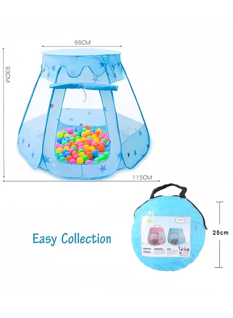 Ocean ball pool Playhouse, Pop Up Play Tent, Princess Tentsix-sided foldable easy to fold,children's tent toy with Portable Bag, Indoor and Outdoor Toddler Playhouse for 1-3 Old Kids,115x93x66cm(Balls Not Included)Blue  - Image 4