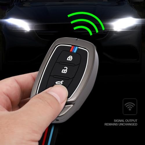 KMH Metal Shell Soft Silicone Key Cover Compatible with Hyundai Creta, Grand i10, i20, NIOS Asta, Venue, Aura, Elantra Smart keycover with Keychain 3 Button Key Shell Case Holder Protector (Metallic) - Image 5