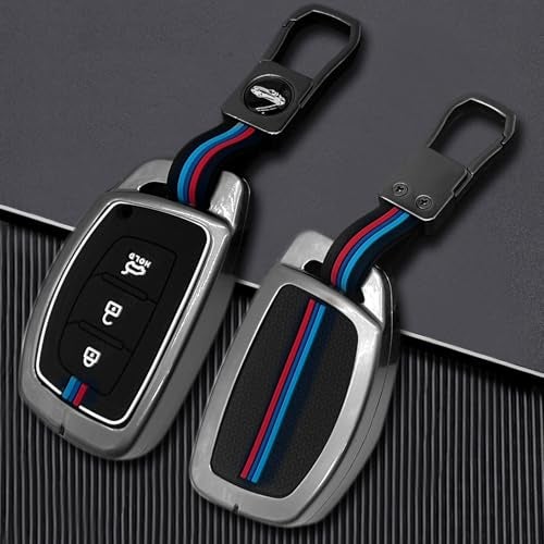 KMH Metal Shell Soft Silicone Key Cover Compatible with Hyundai Creta, Grand i10, i20, NIOS Asta, Venue, Aura, Elantra Smart keycover with Keychain 3 Button Key Shell Case Holder Protector (Metallic) - Image 1
