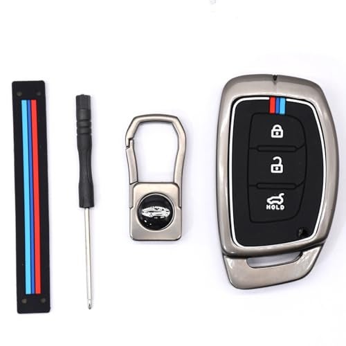 KMH Metal Shell Soft Silicone Key Cover Compatible with Hyundai Creta, Grand i10, i20, NIOS Asta, Venue, Aura, Elantra Smart keycover with Keychain 3 Button Key Shell Case Holder Protector (Metallic) - Image 4